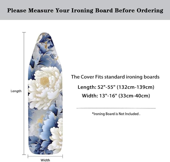 Peony Flower Ironing Board Cover Blue White Gradient Chinese Rose Polyester