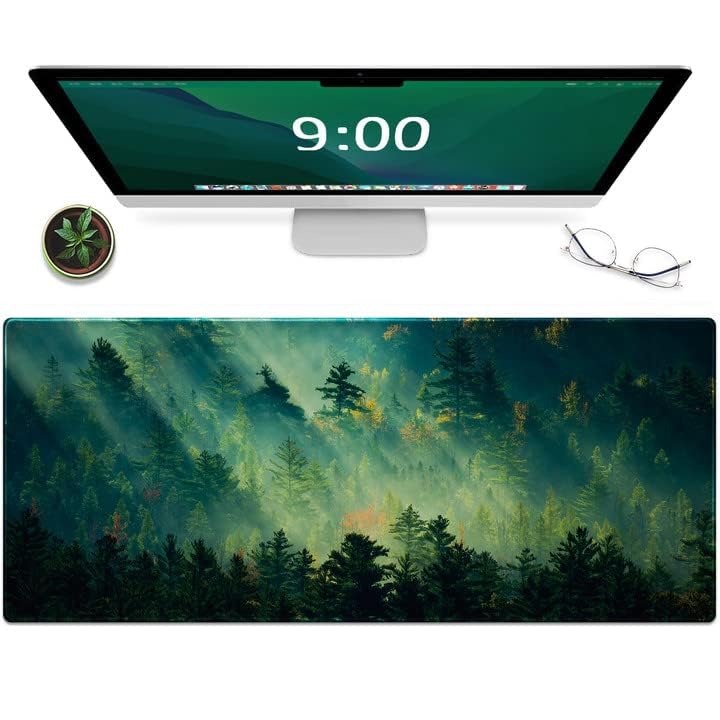 Galdas Mouse Pad,Office Desk Mat Large Gaming Keyboard Pad Durable Stitched Edges Washable Smooth Surface Control & Accuracy Extended Computer Mouse Mat (31.5X11.8In)-Green Forest…