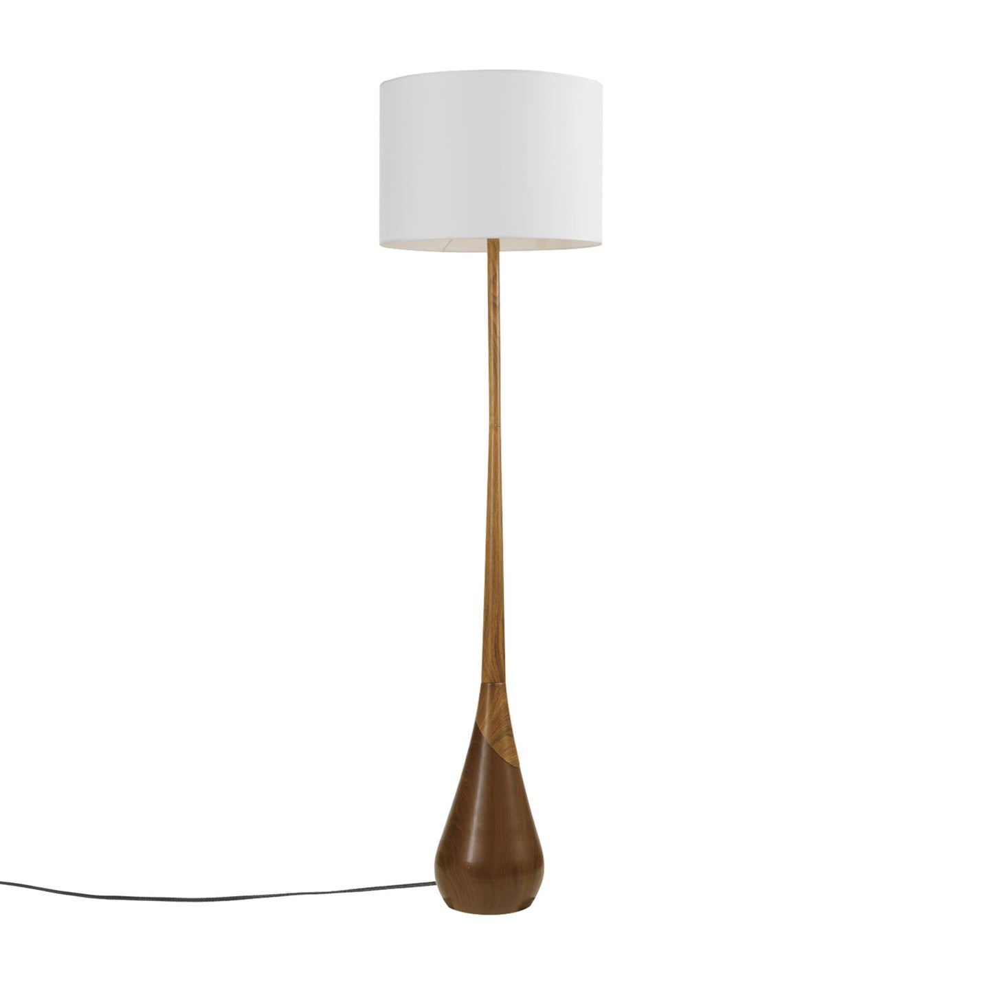 GLOBE Electric Novogratz x Harrington 65" Floor Lamp, 2-Tone Faux Wood Base, White Fabric Shade, Socket Rotary Switch 67225