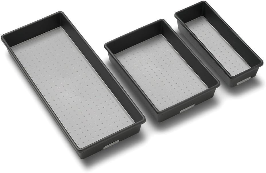 madesmart Classic 3-Tray Bin Pack - Granite | CLASSIC COLLECTION | Multi-Purpose Storage | Soft-grip Lining and Non-slip Rubber Feet | Durable | BPA-Free