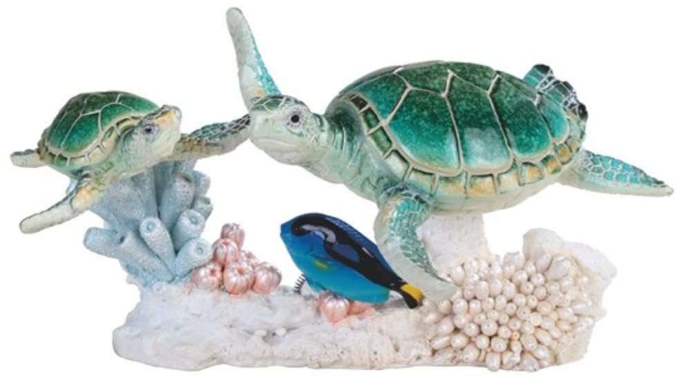 ICE ARMOR 8.75" W Two Green Sea Turtles Swimming with Blue Fish Figurine Statue Sculpture Ornament Decor for Housewarming, Holidays, Christmas for Men/Women