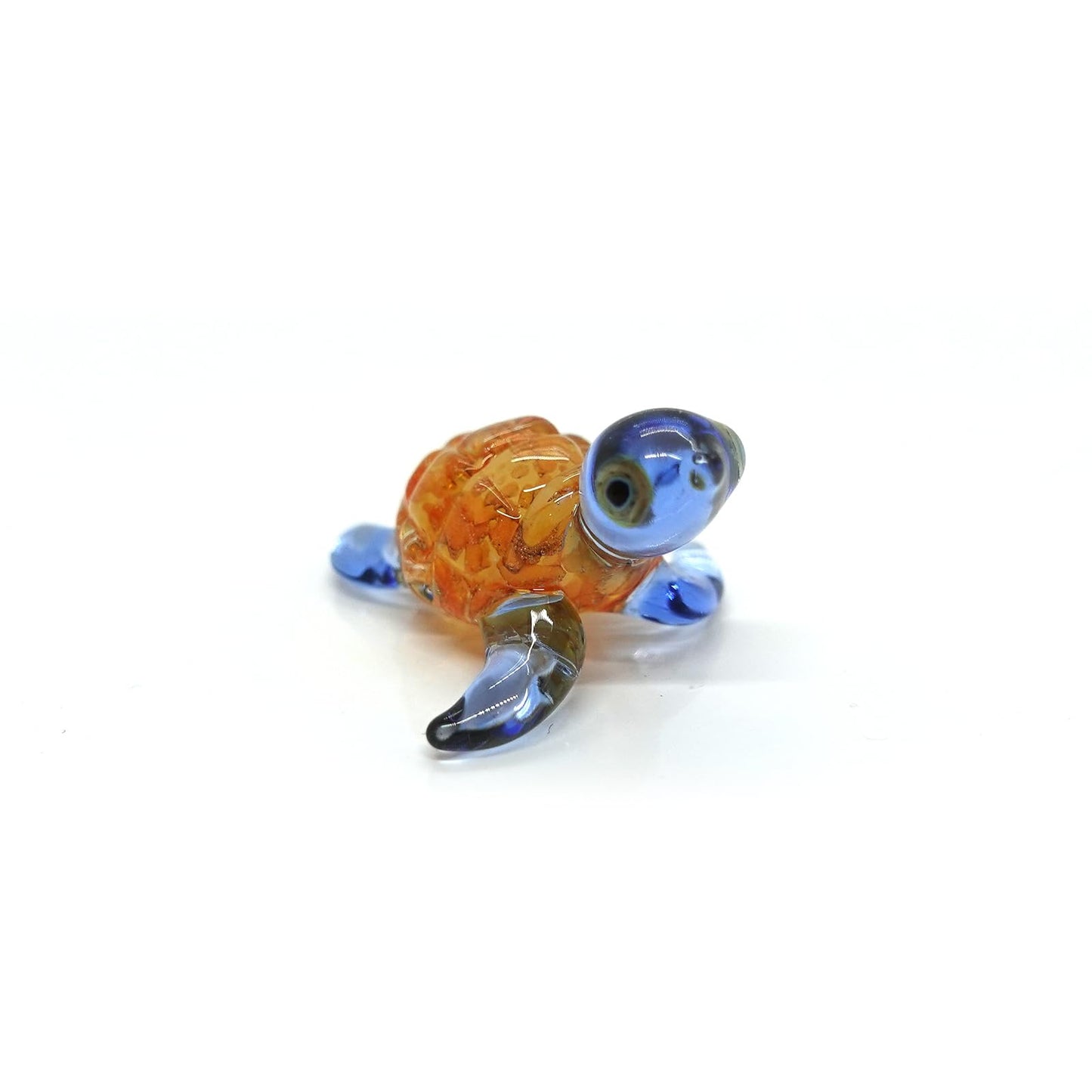 Sansukjai Turtle Sea Tiny Blown Glass Figurines Animals Art Collectible Handmade Gift Home Décor (Marble Orange Blue)