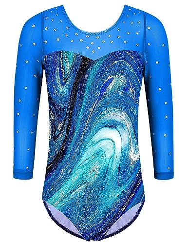 TFJH E 3/4 Sleeve Gymnastic Leotard for Girls Practice Outfits Ballet Dance Bodysuits Tumbling Wear 274 Blue Agate 4A