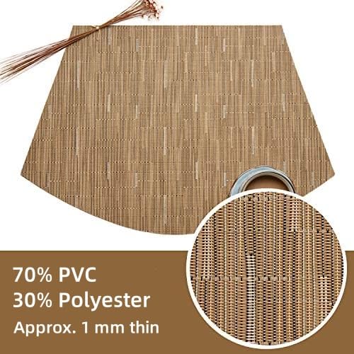 SHACOS Round Table Placemats Set of 4 Wedge Shape Woven Vinyl Place Mats Heat Resistant Wipe Clean Round Table Mats Home Table Decor (4, Tan)