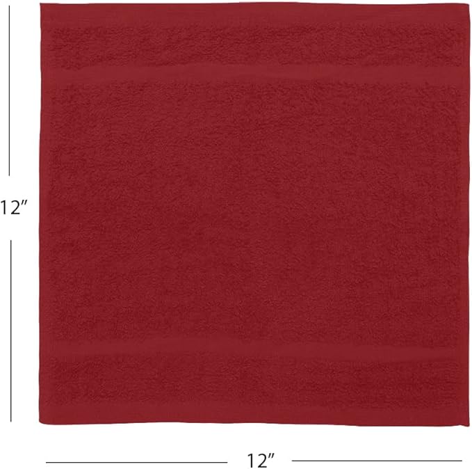 Avalon Towels Cotton Washcloths 24-Pack – 12 x 12 Inch Red Super Soft &