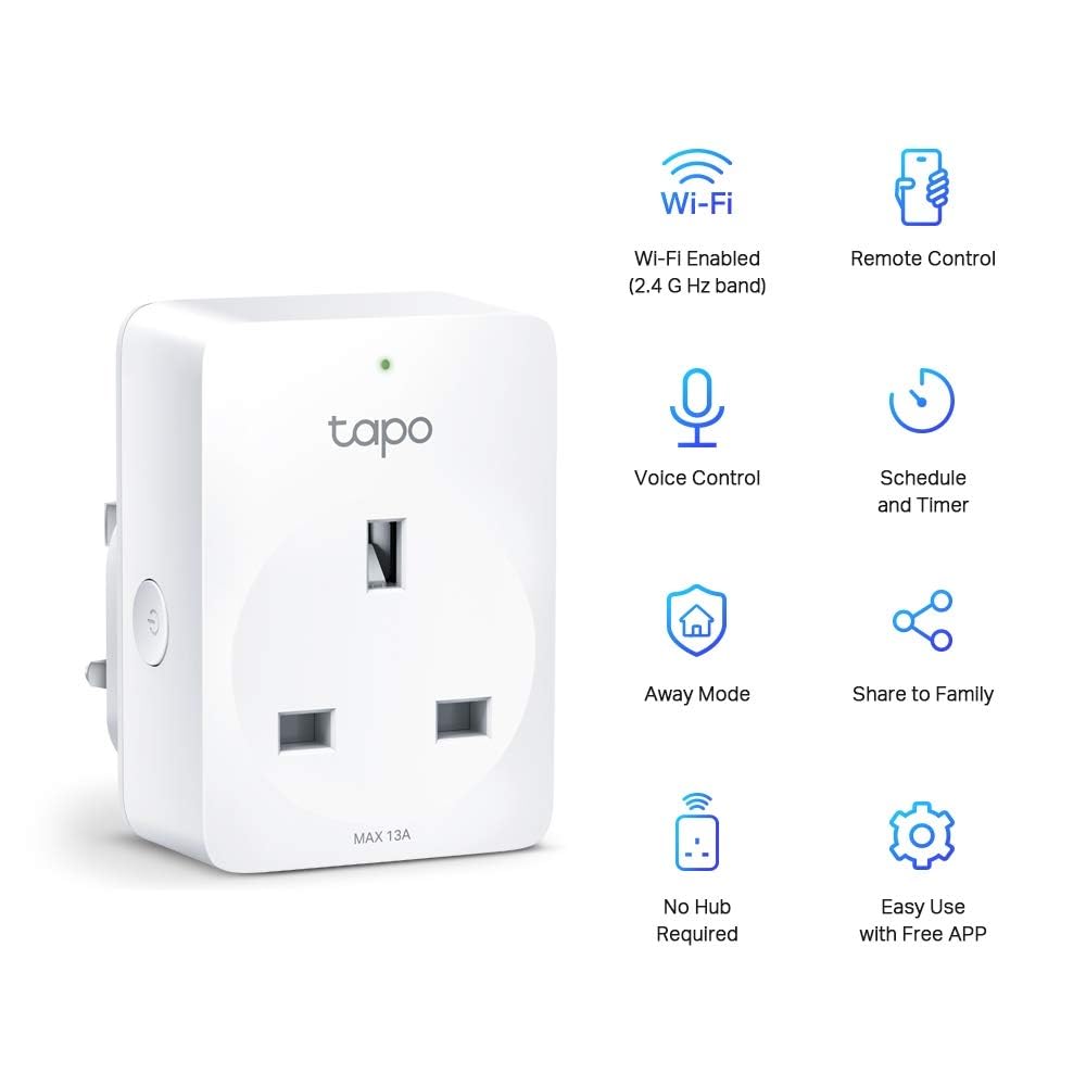 Tapo P100 Smart Plug, Wi-Fi Plug, App Remote Control, Alexa Plug, Voice Control with Alexa & Google, Away Mode, Scheduling & Timer, Device Sharing, Easy Quick Set Up, Multiple Safety Guarantees