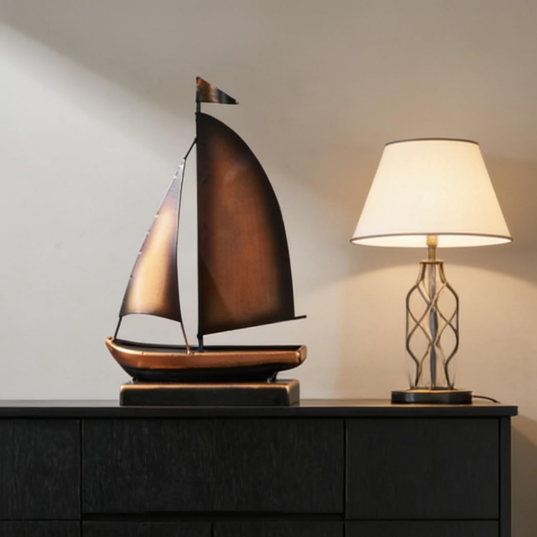 XGZY Iron Sailboat Ornament Decor,Small Ship Model Decorations for Coastal,Nautical Bathroom,Modern Farmhouse,Living Room,Shelf,Desk Accessories for Men (C)