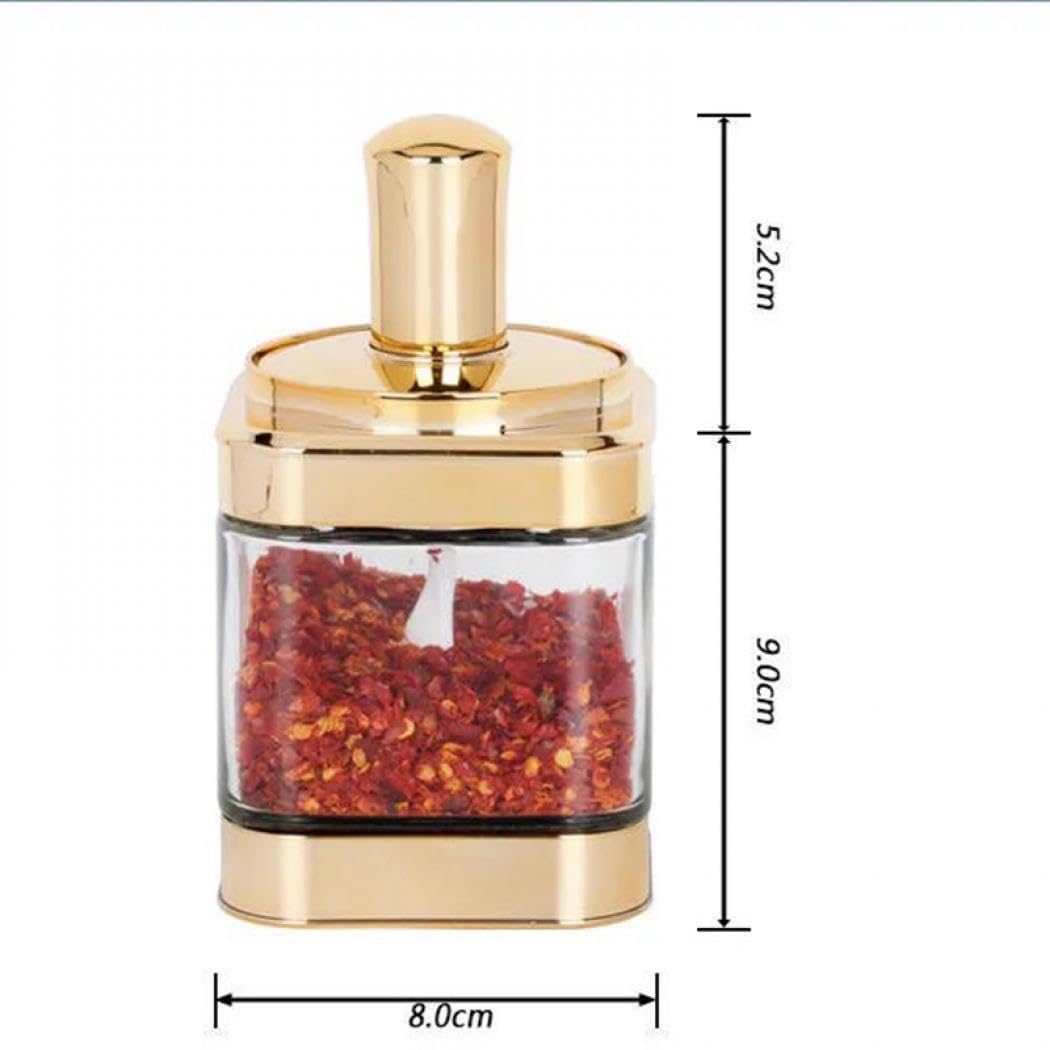 Magnitt Glass Condiment Spice Jars, 2PC Container with Lids and Spoons, Sugar Bowls Seasoning Box Set, Best Spice jar for Your Home, Kitchen, Counter (Gold(11oz/320 ml))