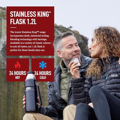 Thermos - Stainless King Red Travel Flask (1.2L) - Premium Leak Proof Insulated Tea & Coffee Flask for Hot & Cold Drinks, Built-in Cup, Twist-Pour Stopper, BPA-Free, Durable Steel