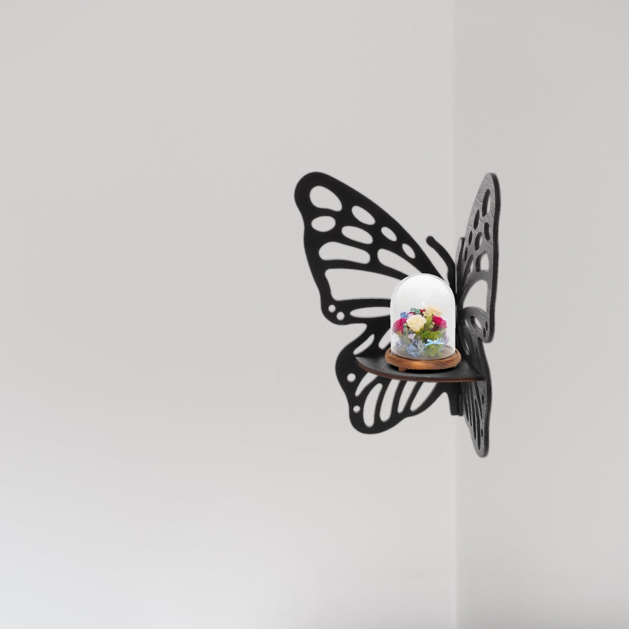 HOOTNEE Butterfly Corner Wall Shelf 11.22X8.85In Wooden Floating Display Rack for Crystal Stones Ornaments and Home Decor Accent