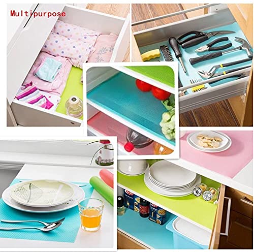 Aiosscd 15PCS Shelf Mats Refrigerator Liners Washable Refrigerator Pads Fridge Mats Drawer Placemats Home Kitchen Gadgets Accessories Organization for Top Freezer(5green+5pink+5blue)