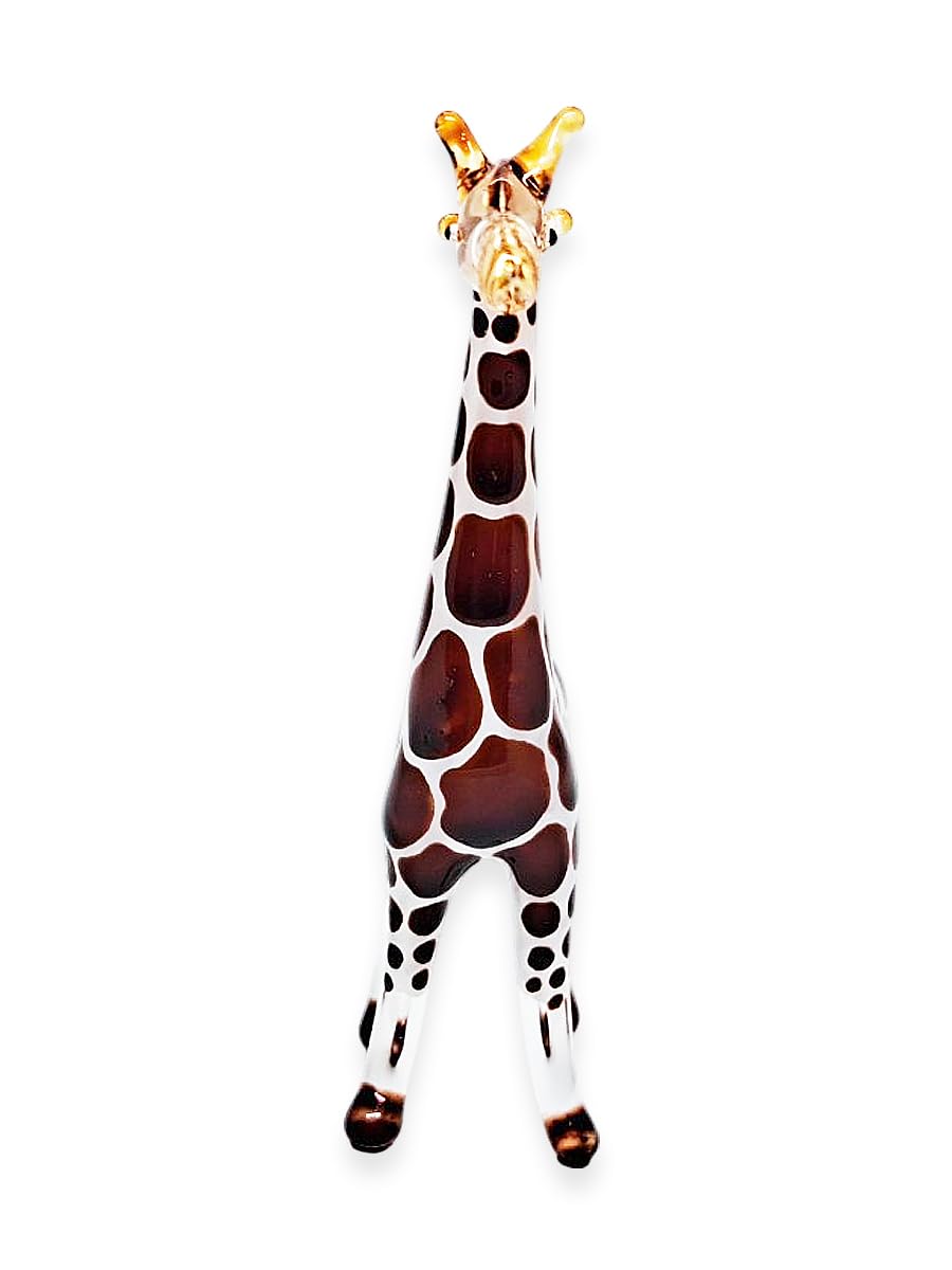 ChangThai Design Tiny 2⅝" High Brown White Giraffe Standing Figurine - Miniature Hand Blown Glass Giraffes Savanna Wildlife Long Neck Tallest Animals Crystal Decorative Collectible Figures Décor Gifts