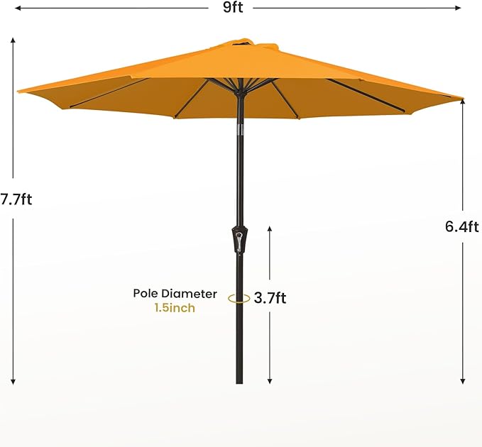 MEWAY 9ft Patio Umbrella Outdoor Table Umbrellas with Push Tilt and Crank, Market Umbrella 8 Sturdy Ribs for Deck, Garden, Pool and Backyard, Bright Orange