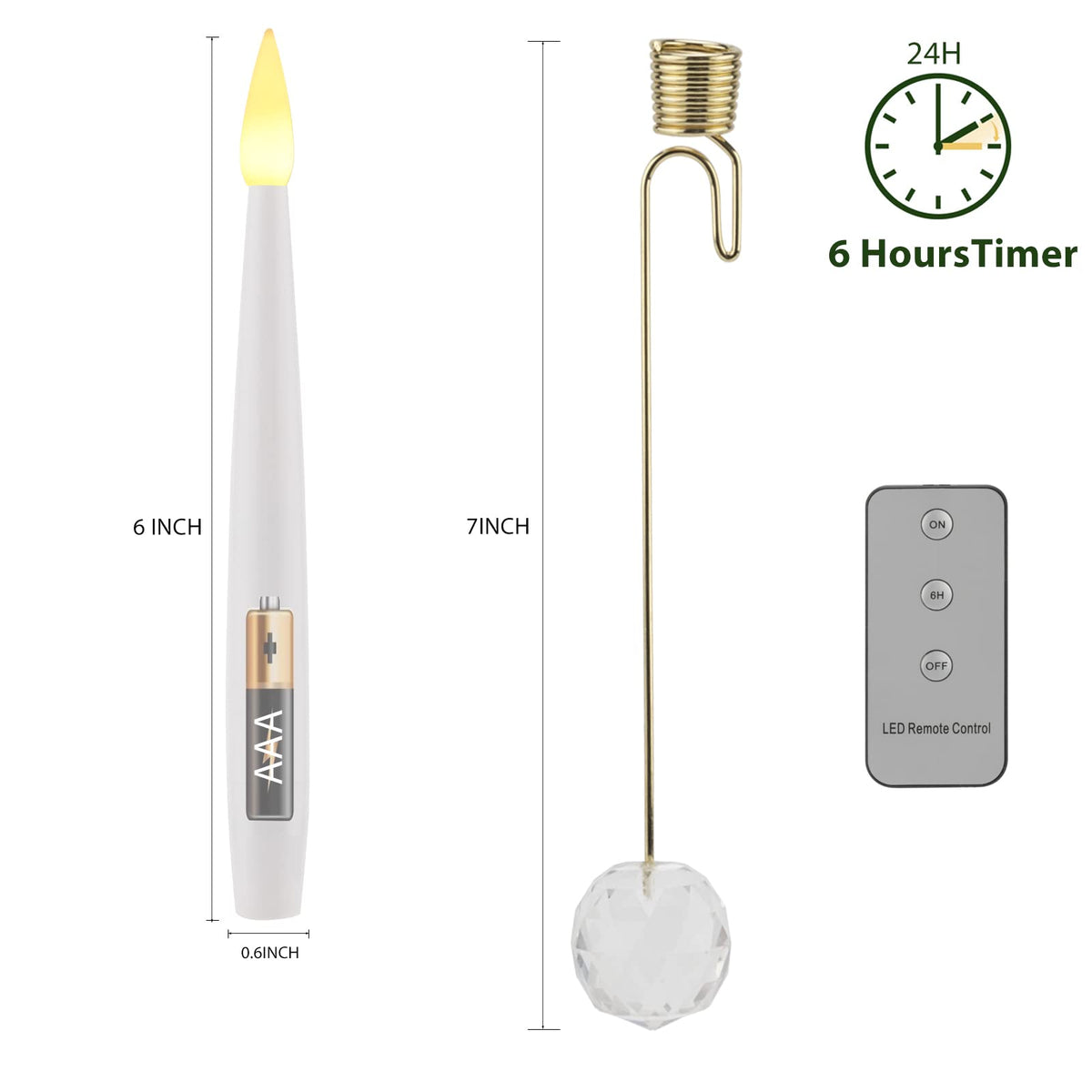 LUSHARBOR Christmas Tree Candles, 10 Pack Flameless Taper Candles for Christmas Tree Decor, Fake LED Candle Battery Operated with Remote for Xmas Wedding Home Gift with Crystal Ball Hook
