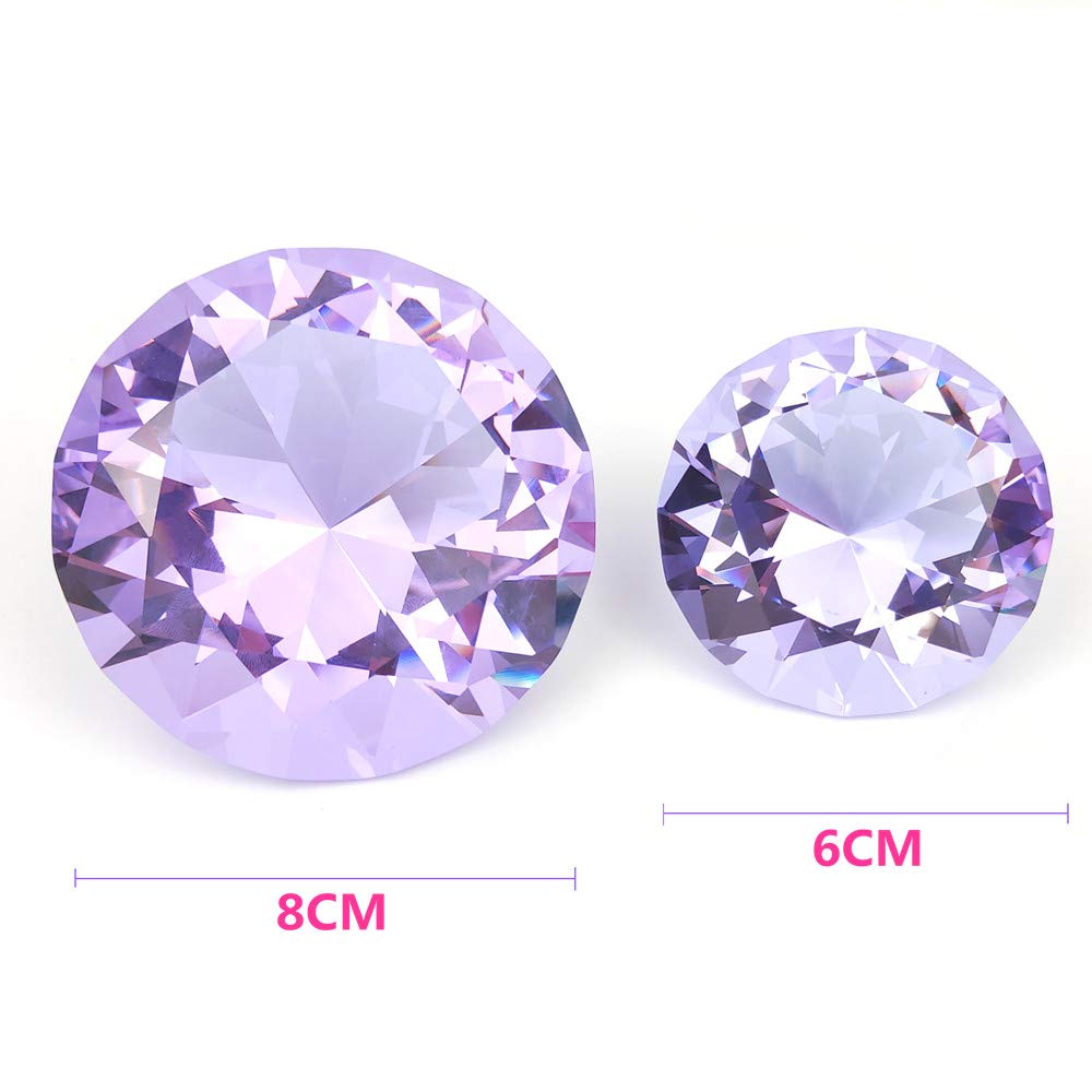 Crystal Glass Diamond Shaped Decoration 60mm Jewel Paperweight,Gift Decoration Idea for Christmas, Thanksgiving and Birthday (Purple)