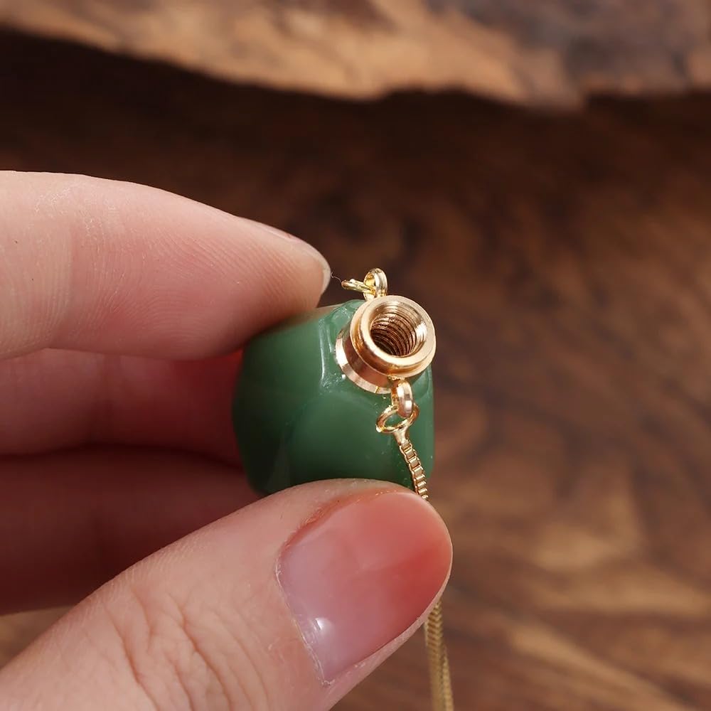 14K Yellow Gold Natural Stone Vial Necklace For Women - Glass Vial Pendant Water Drop Jar Perfume - Water Container Vial For Liquid Oil Diffuser Vial Jewelry