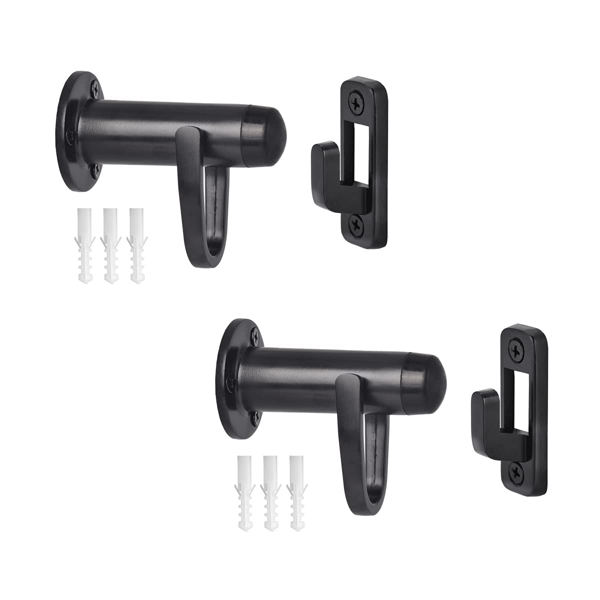 HOMOTEK 2 Pack Heavy Duty Door Stopper with Manual Hook,Door Holder Stop with Sound Dampening Rubber Bumper Wall Mounted, Black