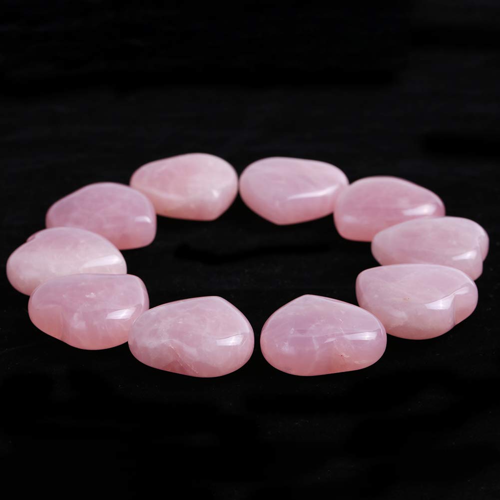 Amazingxy 10 Pcs Healing Crystal Rose Quartz Stone Chakra Reiki Balancing Palm Pocket Polished Puff Heart Worry Stone 0.99X0.99X0.47 inch