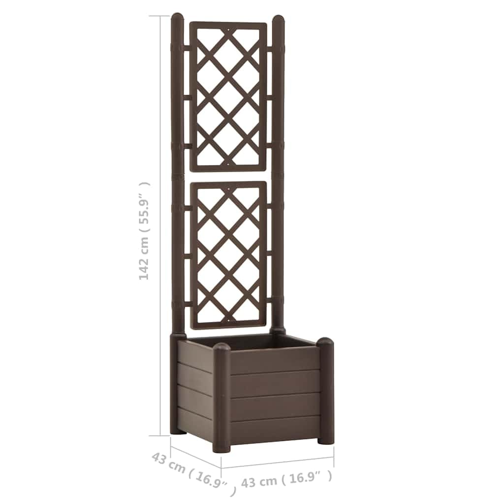 Qnhdfrt Large Planter Box with Trellis, Square Raised Garden Bed for Vegetables Flowers Plants, Mocha Brown Elevated Planter Box Outdoor Indoor, Durable Polypropylene for Patio Balcony Garden
