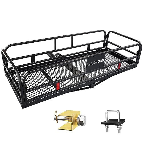 Wildroad Hitch Mount Cargo Carrier Basket 500 LBS Folding Vehicle Cargo Baskets 60" x 24" x 14" Fits 2" Receiver with 2" Hitch Stabilizer for SUV, Pickup Truck, Trailer