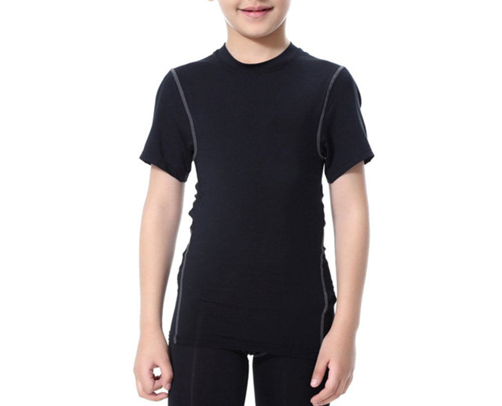 LANBAOSI Boy's Compression Shirts Child's Short Sleeve Base Layer Tops Black 7