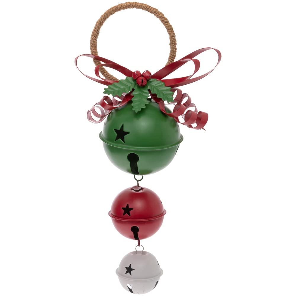 Boston International Bell Door Hanger Christmas Winter Holiday Front Door Decoration, 12-Inches, Green, Red, White