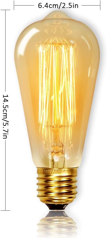ST64 Vintage Light Bulbs with E27 Edison Screw Cap, Squirrel Cage Shaped Filament Bulb, 2700K Warm White Dimmable, Pack of 6