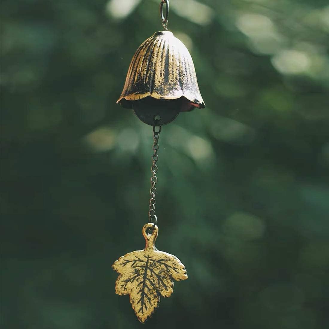 Set of 2, Japanese Traditional Lucky Small Wind Chimes for Outside, Iwachu Cast Iron Bless Temple Wind Bell Memorial and Sympathy Leaf Wind Chimes Indoor Garden Bell, Patio (Maple Leaf and Yellow Leaf