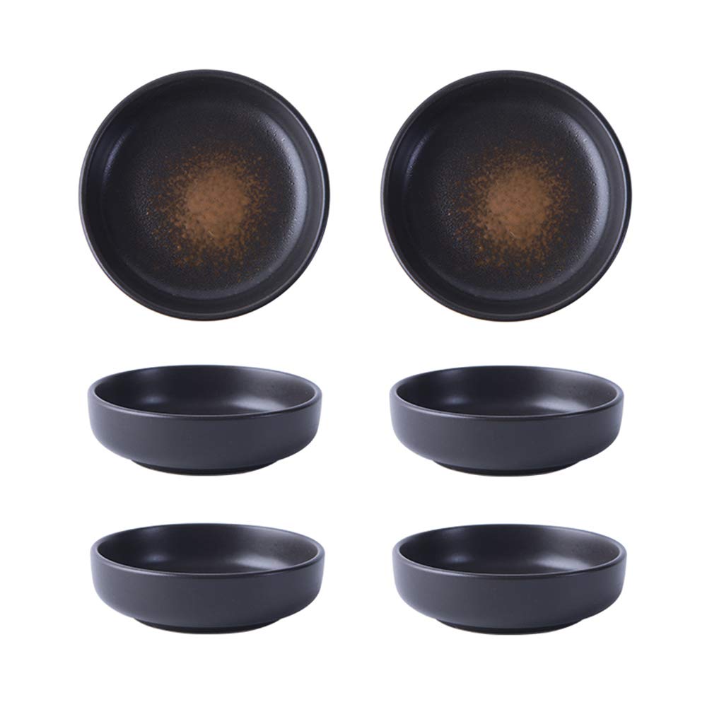 Colias Wing 3.5 Inch Japanese Style Classic Porcelain Side Dish Bowl Seasoning Dishes Soy Dipping Sauce Dishes-Set of 6-Black&Brown