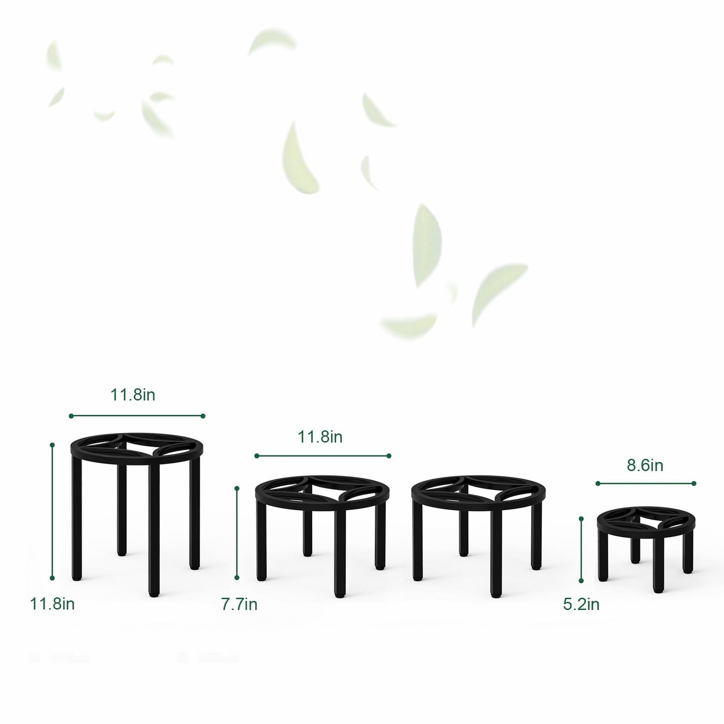 Zhongma Set of 4 Fully Assembled Metal Plant Stand for Heavy Potted Plant for Home Indoor and Outdoor, 220 LBS Capacity & Heavy Duty Construction, Sturdy Plant Riser without Installation Required