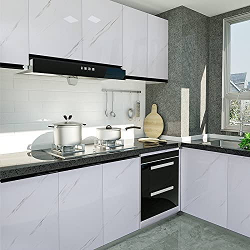 Glossy Marble Paper Granite Gray/White Wallpaper Peel and Stick Wallpaper Self Adhesive Removable Wallpapers 15.8″ ×118″ Waterproof Countertop Paper for Cabinet Countertop Furniture Kitchen Viny Film