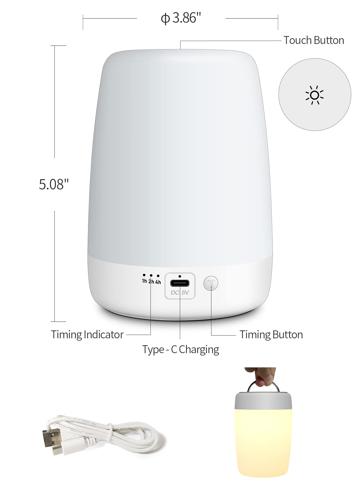 YYDSKIT Night Light for Kids & Nursery - Rechargeable Touch Lamp, Portable Nursing Lamp with Soft & Warm Light for Newborn, 3 Timers, Up to 200H