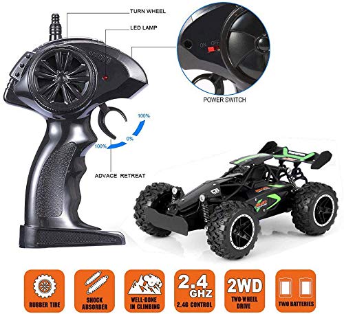 SZJJX Remote Control Cars – 2.4GHz High-Speed RC Car for Kids, 15KM/H+ 2WD Off-Road Car with 2 Rechargeable Batteries, Electric Remote Control Truck Toy for Boys & Girls Gifts (Green)