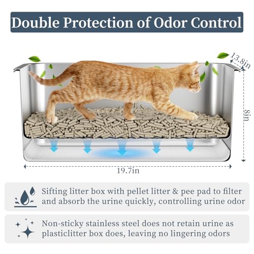 19.7''x13.8''x13.8'' Enclosed Stainless Steel Litter Box with Lid