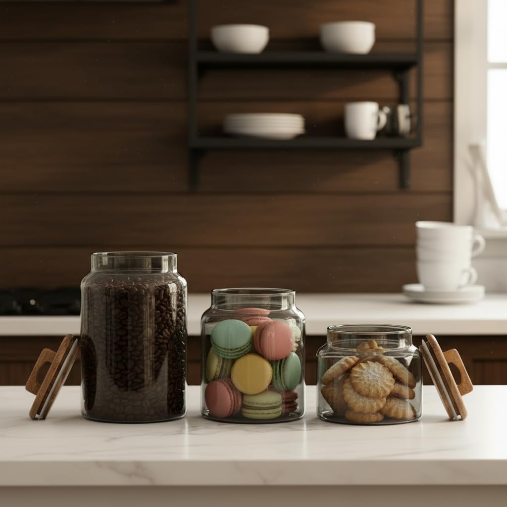 10 Strawberry Street Acacia Everyday Graduated Glass Canister, Set of 3, Black