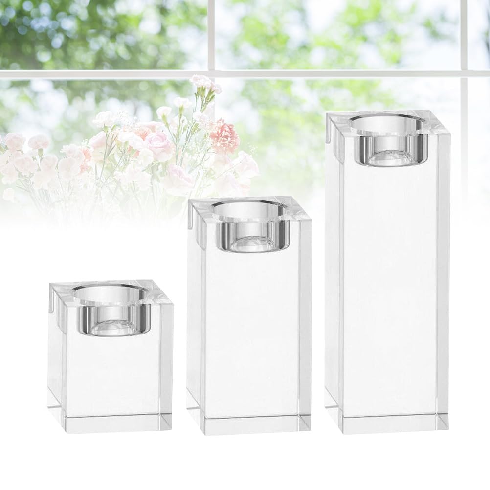 Cabilock Crystal Candlestick Cube Candle Holder Tealight Candle Holder Home Table Decor Romantic Table Centerpiece Ornament 1.96X1.96X3.14In