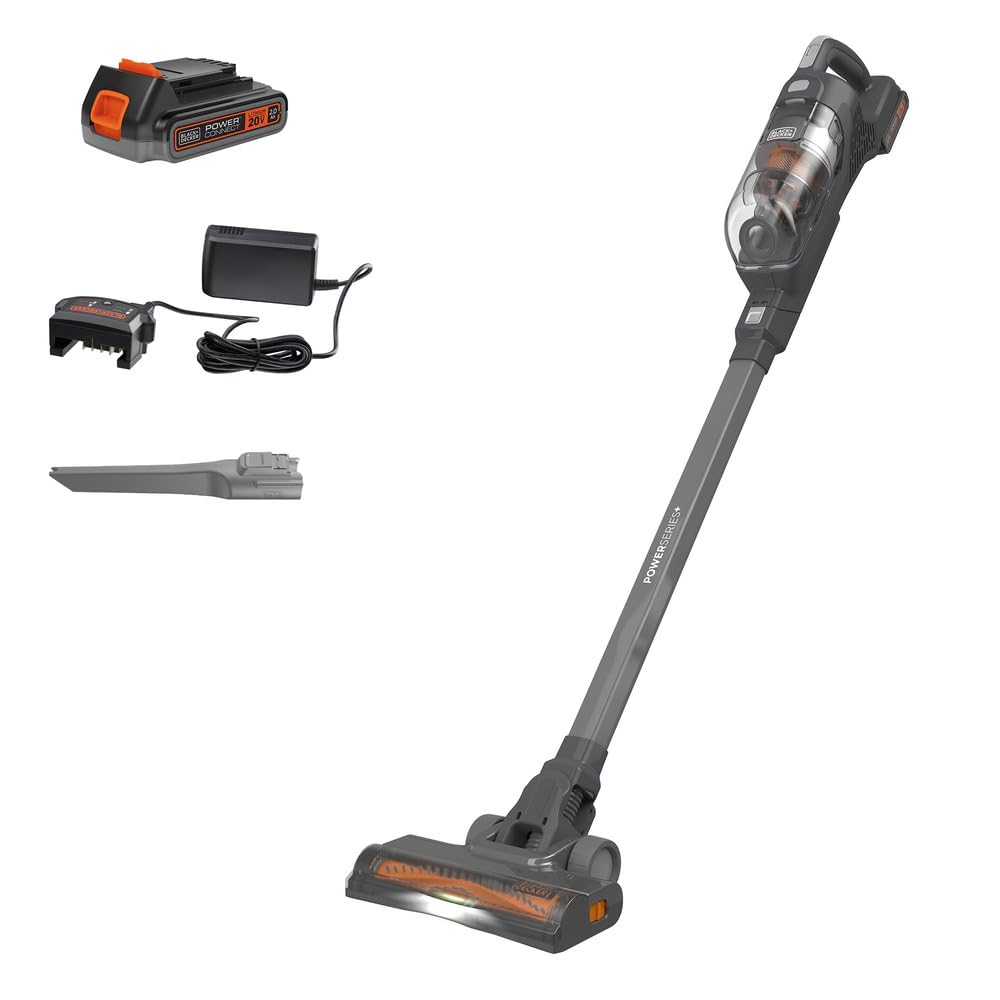 BLACK+DECKER POWERSERIES+ 20V MAX Cordless Vacuum Cleaner, Stick Vacuum Rechargeable with LED Floor Lights, Anti-Tangle Lightweight, Removable Battery (BHFEA18D1)