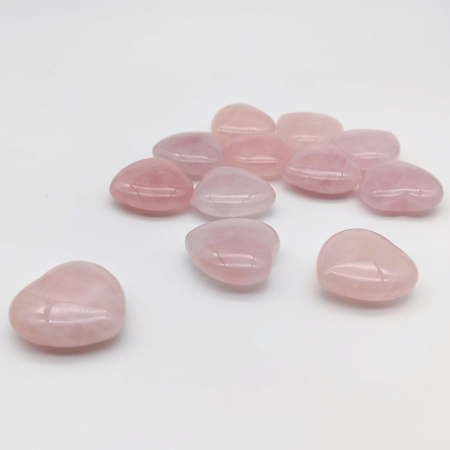XMHOME 12 Packs 1.18 Inches Rose Quartz Heart Shaped Crystals Healing Palm Worry Pocket Stones for Reiki Jewelry Making Home Decor