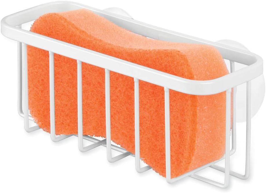 InterDesign Gia Kitchen Sink Suction Holder for Sponges, Scrubbers, Soap - Pearl White