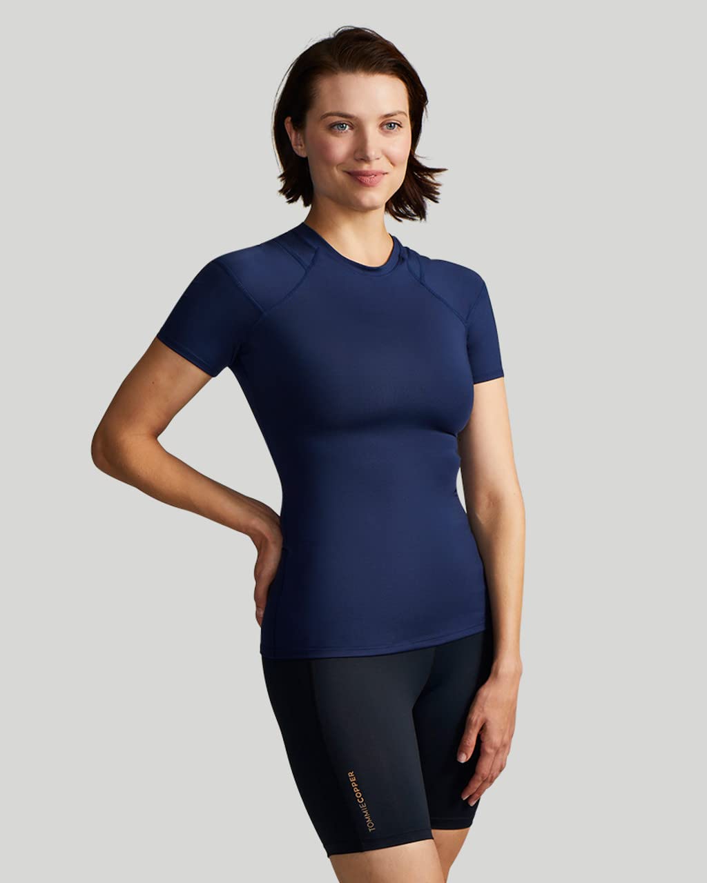 Tommie Copper Women's Dark Navy Short Sleeve Compression Shirt, XL, Shoulder Support for Female Adults