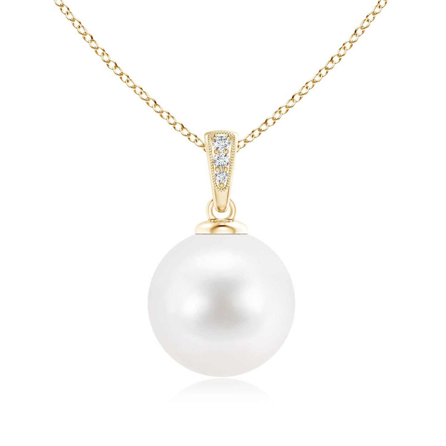 Angara Freshwater Pearl Solitaire Pendant for Women | Solitaire Freshwater Pearl Pendant with Diamonds in Yellow Gold | June Birthday, Anniversary, Gemstone Jewelry Gift | AAA
