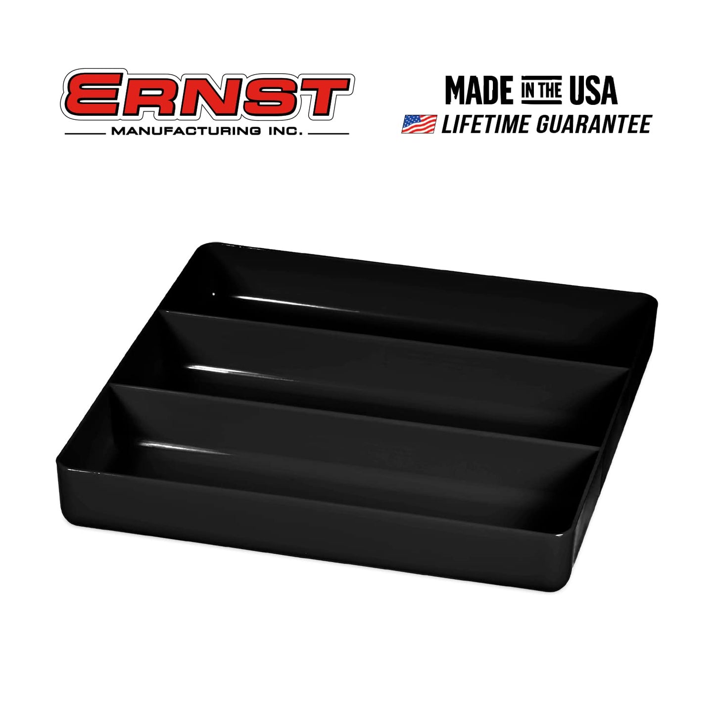 Ernst Manufacturing Stackable Home, Office & Workshop Tray in Black with 3 Compartments - Ideal for Mechanics, Electricians, Plumbers, Crafting, Hobbies - Impact Resistant, Fits in Drawers