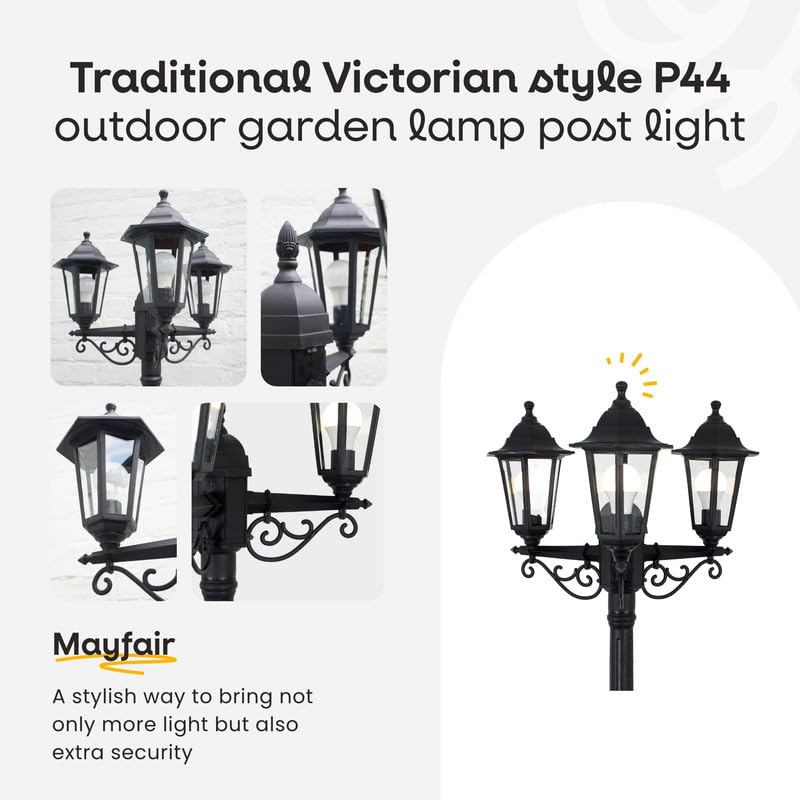MiniSun | Traditional Victorian Style 2.2m Black 3 Way Outdoor Lamp Post Light | Post Lights, Home Décor & Improvement Essential