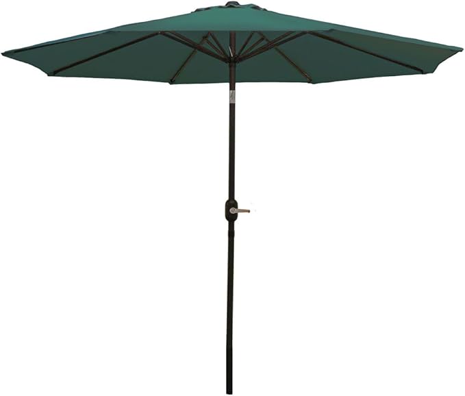 Sunnydaze Outdoor Patio Umbrella - Polyester Table Market Umbrella with Push-Button Tilt and Crank - 8 Sturdy Ribs - Green - 9ft