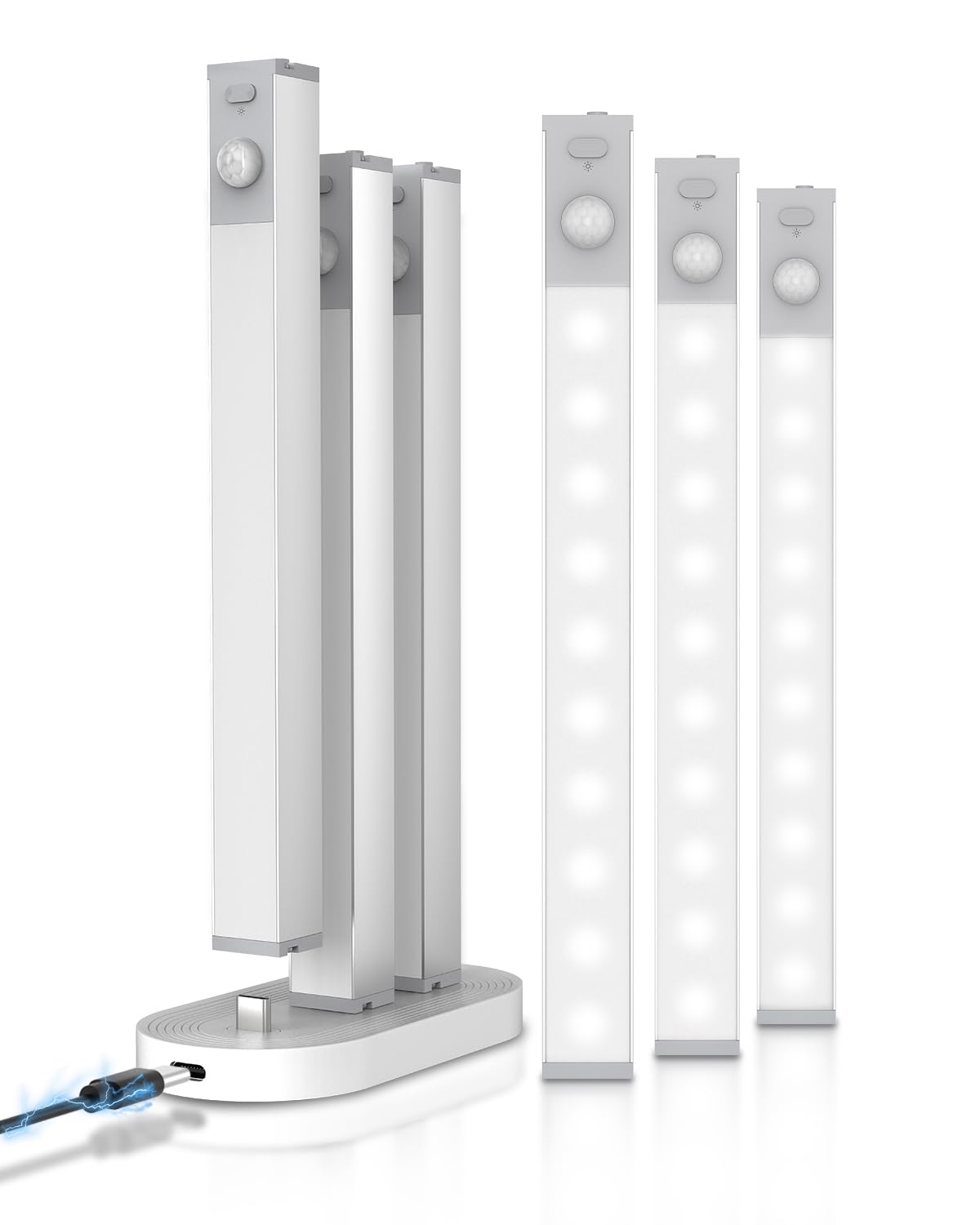GOODEA 6 Pack Led Under Cabinet Lights Wireless with Charging Station, 7’’ Rechargeable Motion Sensor Light Indoor, Dimmable Closet Lights for Cabinets, Bookshelf, Stair, Hallway