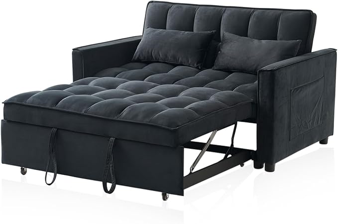 Futon Sofa Bed, Modern 3 in 1 Convertible Sleeper Sofa, Pull Out Couch Bed