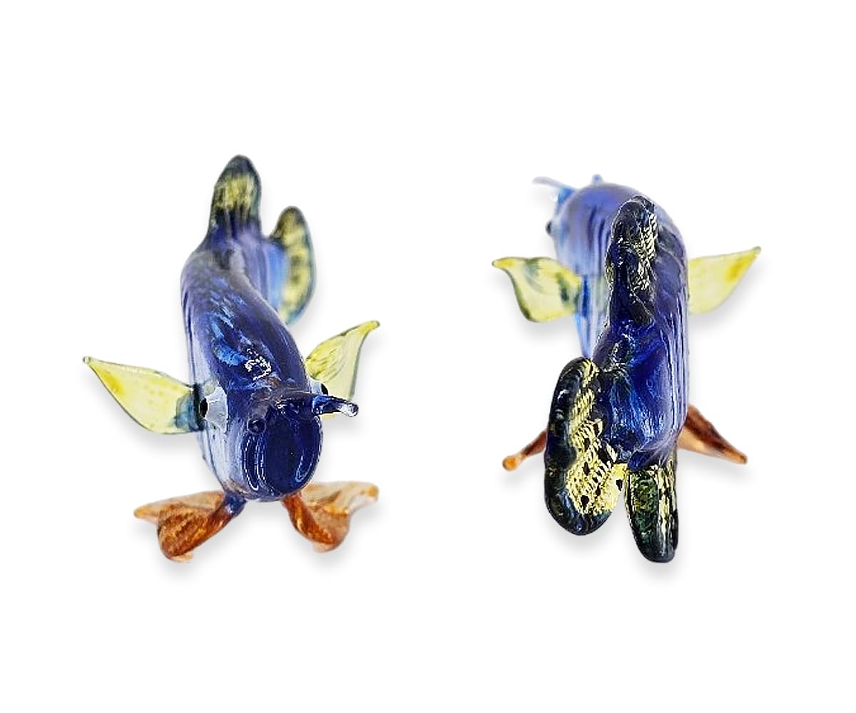 WitnyStore 4" Dark Blue Yellow Arowana Fish Artistic Blown Glass Figurine Premium Hand-Blown Statue Tabletop Decoration Unique Collectible for Adult Collectors Handcrafted Elegant Home Room Decor
