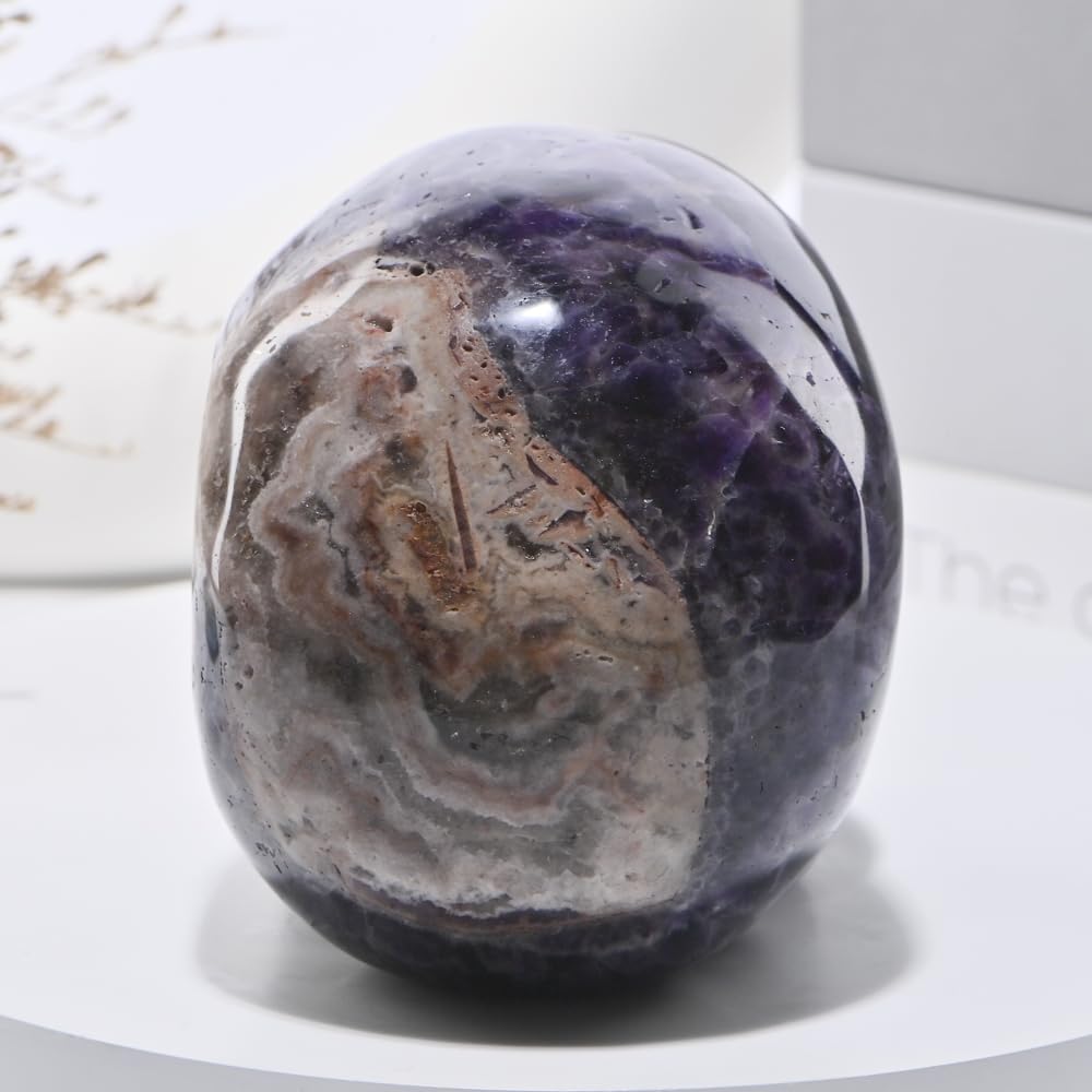 Bmuafry 5''Natural Dreamy Amethyst Crystal Skull Head Hand Carved Reiki Healing Stone Statue Healing Home Office Art Room Decoration