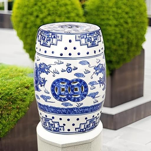 SAFAVIEH Castle Gardens Collection – Dragon’s Breath Blue Glazed Ceramic Chinoiserie Indoor/Outdoor Garden Stool (ACS4554A)