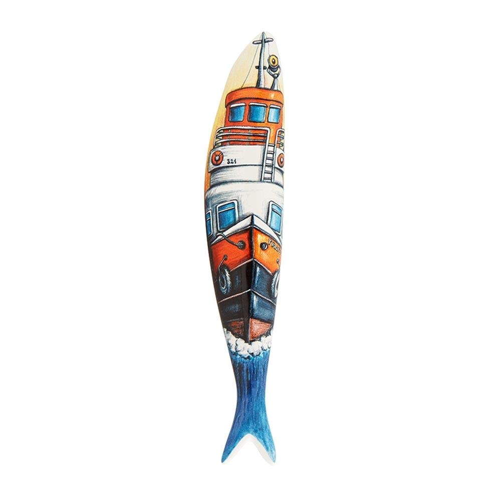 Bordallo Pinheiro + Sardine + Cacilheira by Ana Sofia Gonçalves + H 1" W 7" L 1" + Multicolor